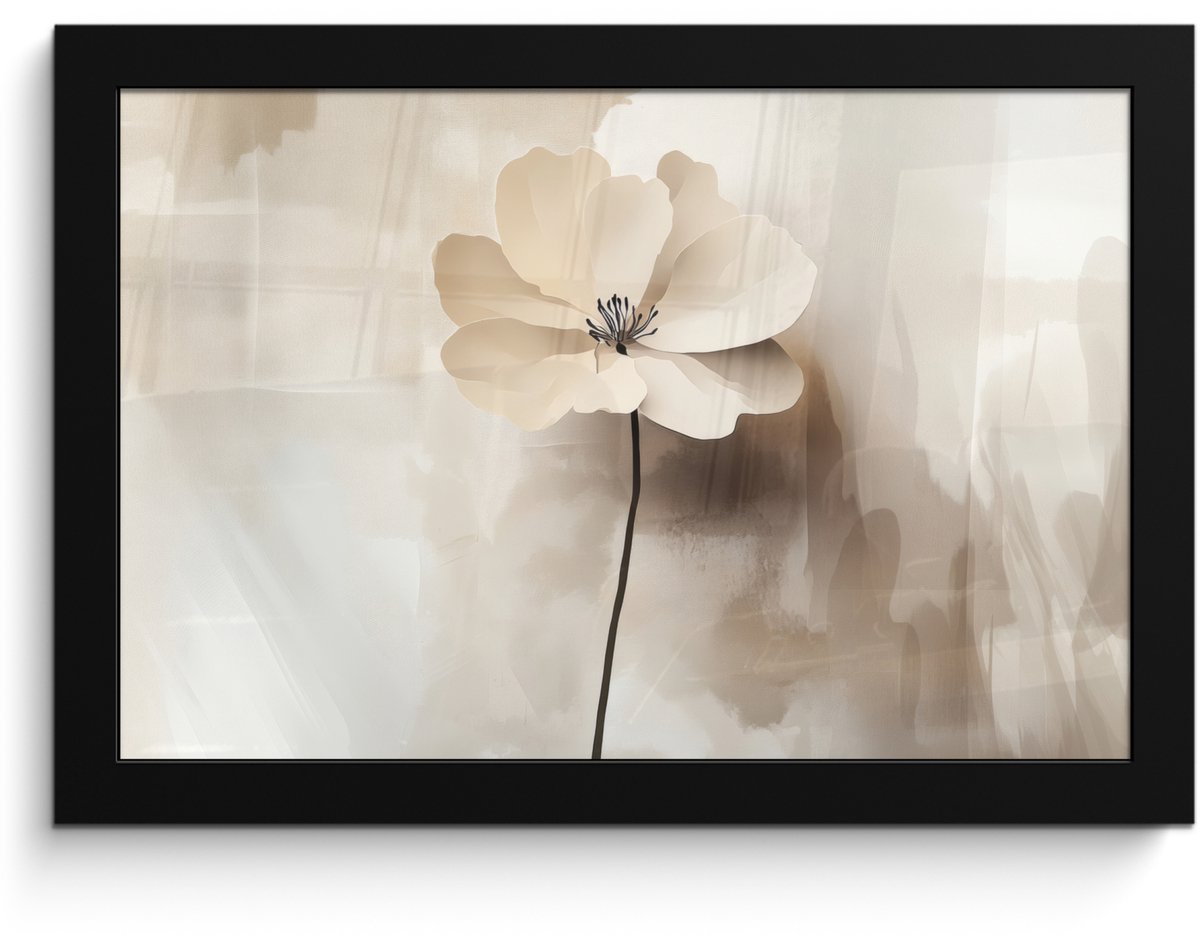 FrameYourWall Poster in lijst - Fotolijst 30x20 cm - Posters - Bloem - Beige - Verf - Schaduw - Posterlijst zwart - Decoratie - Wanddecoratie woonkamer - Muurdecoratie slaapkamer Bloem - Verf