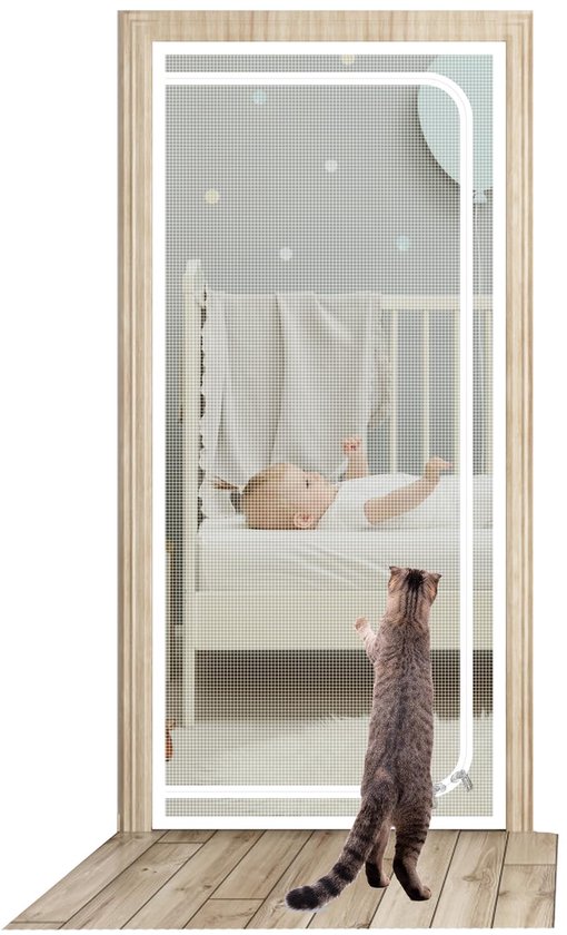 Foto: Cat proof screen door 80x200cm thick pet screen door with zip anti cat door screen cat resistant mesh screen for stopping cats running away white 