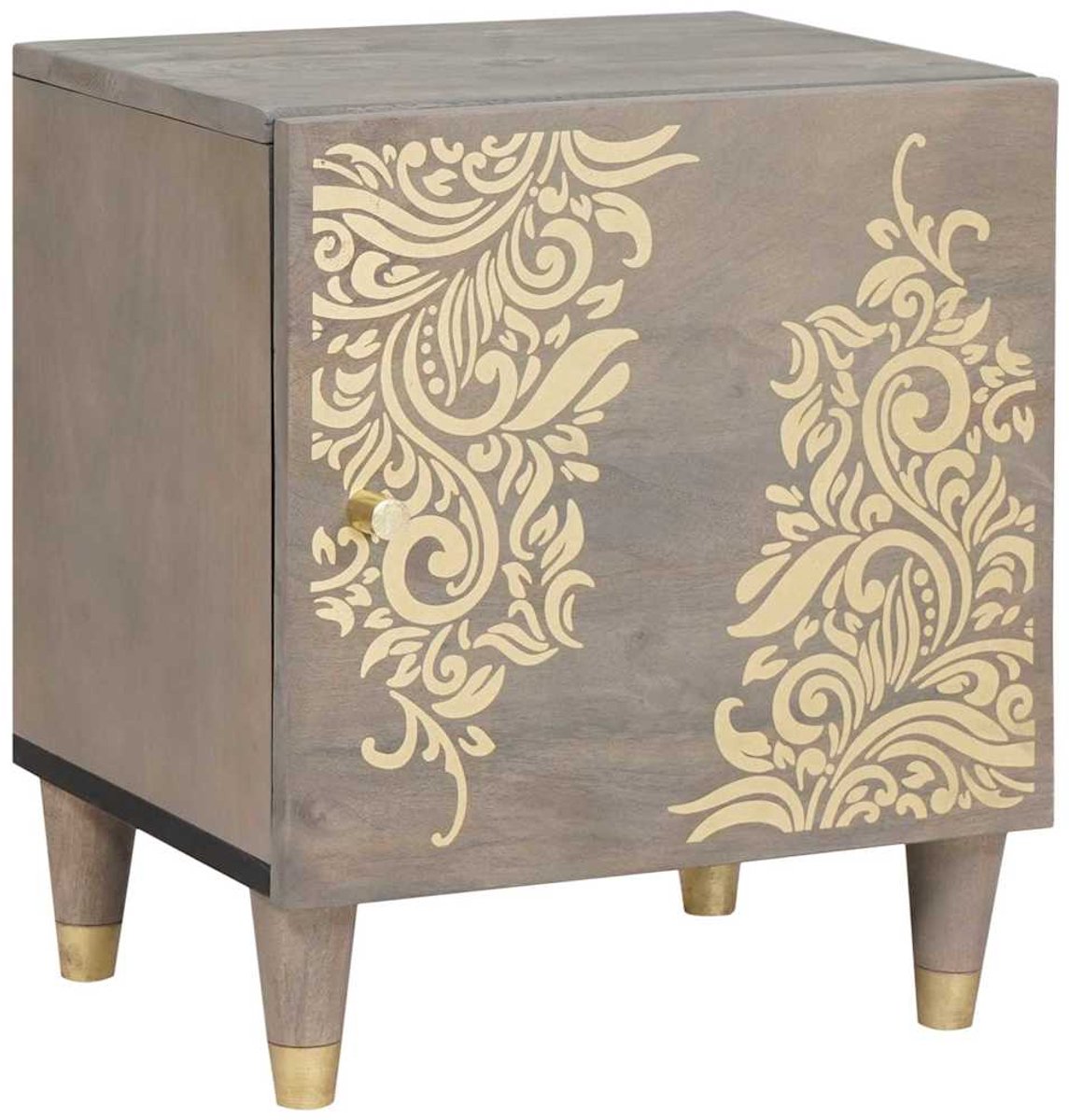 vidaXL Nachttafeltje - met - Deur - Grijs - 40 - x - 33 - x - 46 - cm - Massief - Mango - Hout