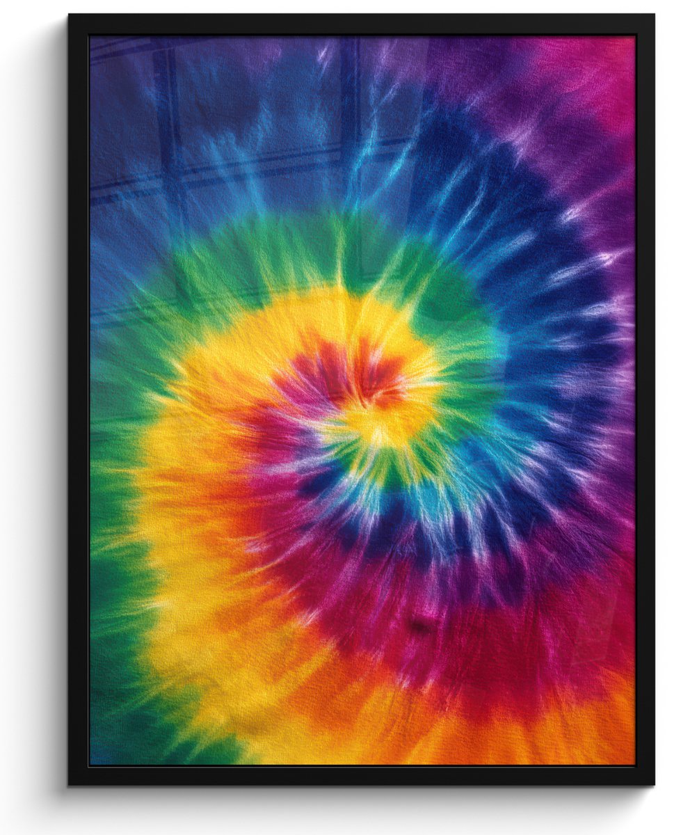 FrameYourWall Poster in lijst - Fotolijst 60x80 cm - Posters - Regenboogkleuren - Spiraal - Kleurrijk - Posterlijst zwart - Decoratie - Wanddecoratie woonkamer - Muurdecoratie slaapkamer Multicolor