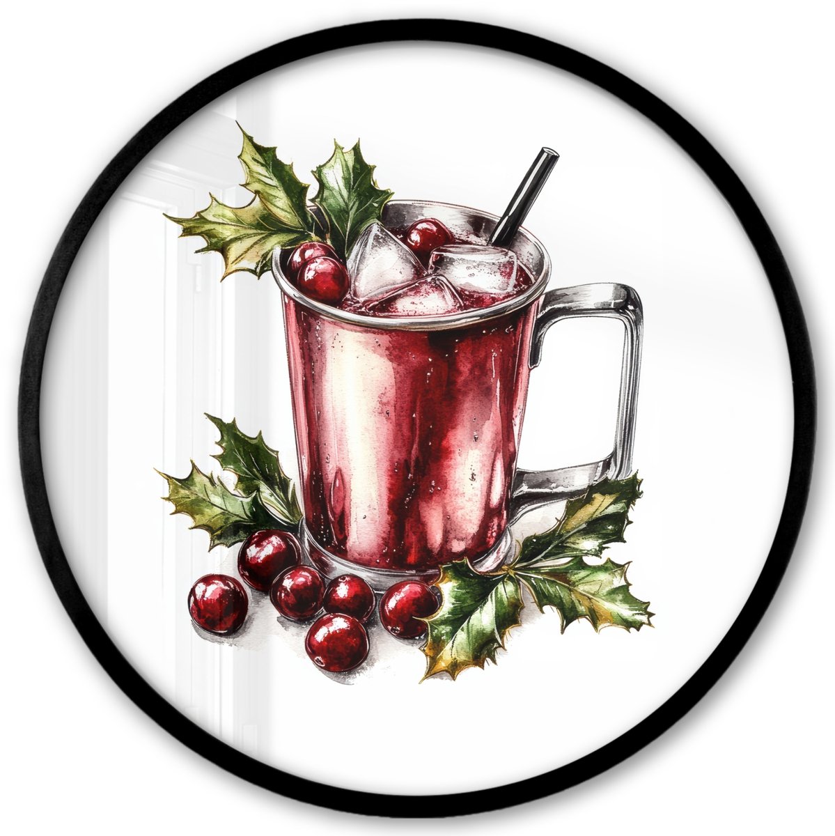 FrameYourWall Poster in lijst Rond - Fotolijst 40x40 cm - Posters - Drank - Winter - Cocktail - Rood - Ronde posterlijst zwart - Decoratie - Wanddecoratie woonkamer - Muurdecoratie slaapkamer