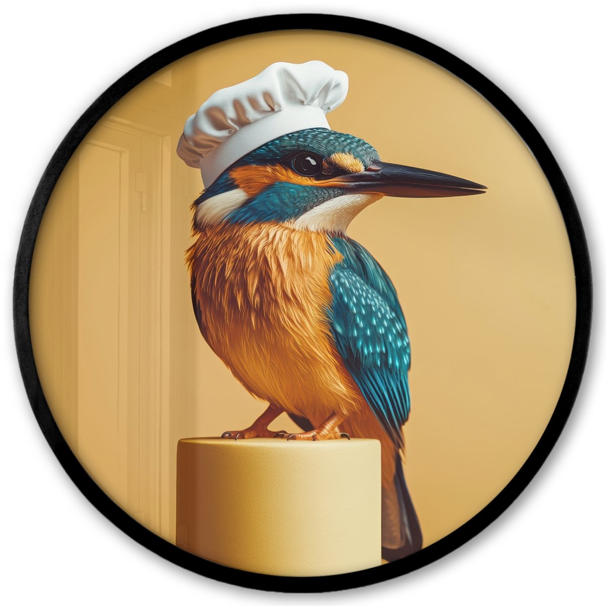 FrameYourWall Poster in lijst Rond - Fotolijst 40x40 cm - Posters - Ijsvogel - Pilaar - Koksmuts - Vogel - Ronde posterlijst zwart - Decoratie - Wanddecoratie woonkamer - Muurdecoratie slaapkamer Koksmuts - Ijsvogel