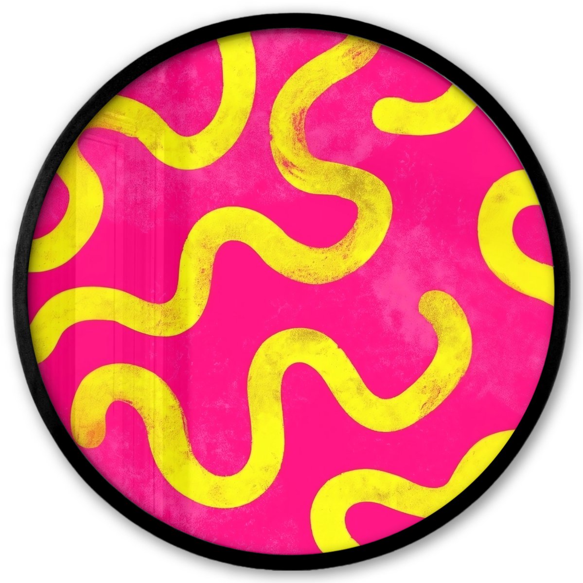 FrameYourWall Poster in lijst Rond - Fotolijst 40x40 cm - Posters - Lijn - Geel - Abstract - Ronde posterlijst zwart - Decoratie - Wanddecoratie woonkamer - Muurdecoratie slaapkamer Lijnen - Abstract