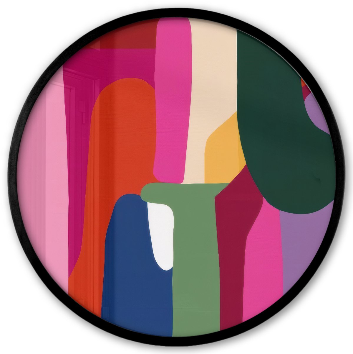 FrameYourWall Poster in lijst Rond - Fotolijst 40x40 cm - Posters - Kleurvakken - Recht - Rond - Abstract - Ronde posterlijst zwart - Decoratie - Wanddecoratie woonkamer - Muurdecoratie slaapkamer Kleurvakken - Abstract