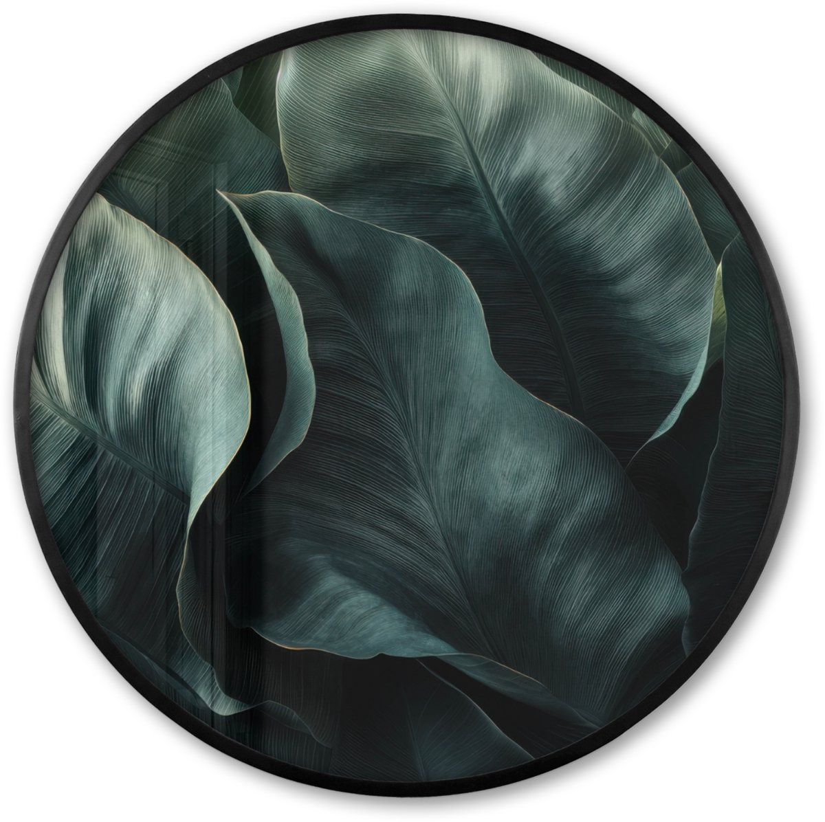 FrameYourWall Poster in lijst Rond - Fotolijst 60x60 cm - Posters - Groen - Bladeren - Glad - Nerven - Ronde posterlijst zwart - Decoratie - Wanddecoratie woonkamer - Muurdecoratie slaapkamer Nerven - Bladeren