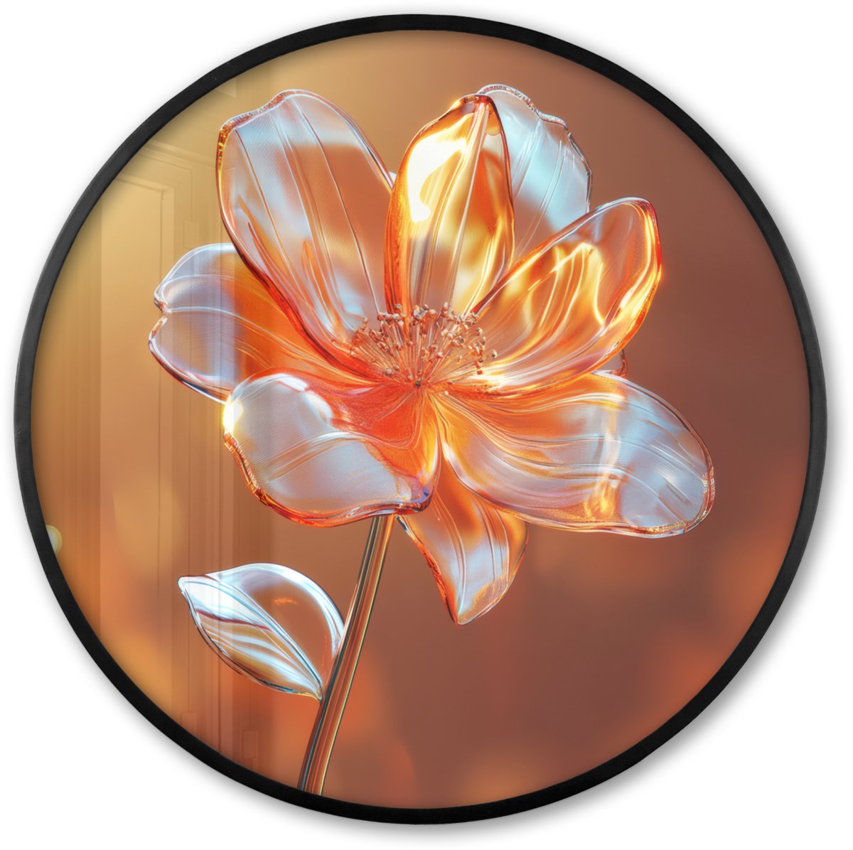 FrameYourWall Poster in lijst Rond - Fotolijst 60x60 cm - Posters - Glazen - Bloem - Zonlicht - Ronde posterlijst zwart - Decoratie - Wanddecoratie woonkamer - Muurdecoratie slaapkamer