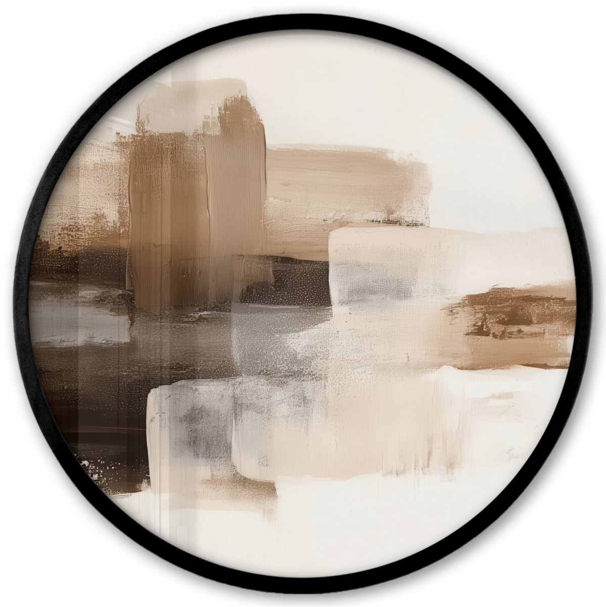 FrameYourWall Poster in lijst Rond - Fotolijst 40x40 cm - Posters - Penseelstreken - Abstract landschap - Rust - Ronde posterlijst zwart - Decoratie - Wanddecoratie woonkamer - Muurdecoratie slaapkamer