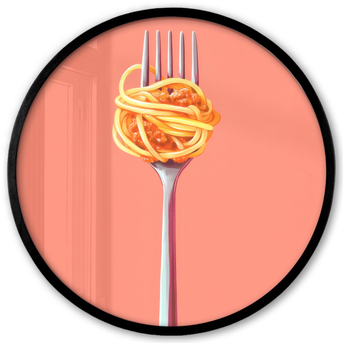 FrameYourWall Poster in lijst Rond - Fotolijst 40x40 cm - Posters - Vork - Spaghetti - Artistiek - Roze - Ronde posterlijst zwart - Decoratie - Wanddecoratie woonkamer - Muurdecoratie slaapkamer