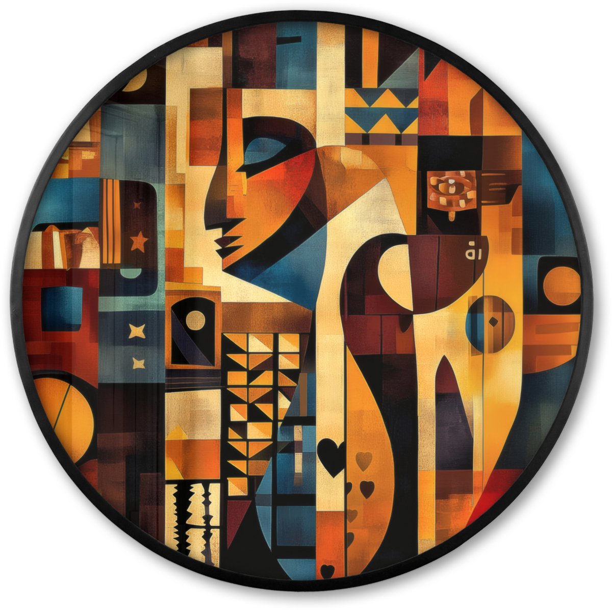 FrameYourWall Poster in lijst Rond - Fotolijst 60x60 cm - Posters - Figuren - Abstract - Symbolen - Ronde posterlijst zwart - Decoratie - Wanddecoratie woonkamer - Muurdecoratie slaapkamer Abstract - Gezichten - Mozaïek