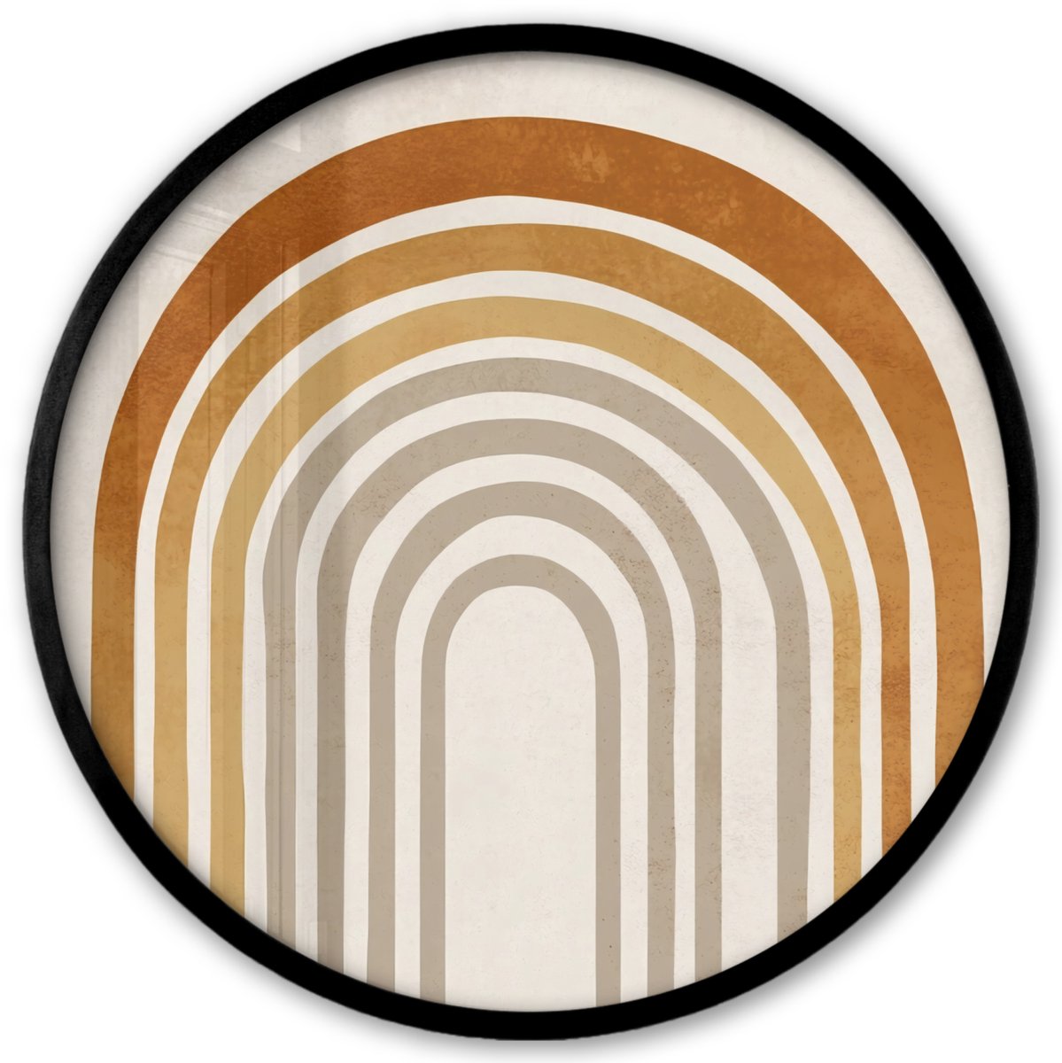 FrameYourWall Poster in lijst Rond - Fotolijst 40x40 cm - Posters - Minimalistisch - Boog - Lijnen - Beige - Ronde posterlijst zwart - Decoratie - Wanddecoratie woonkamer - Muurdecoratie slaapkamer Bogen – Aards