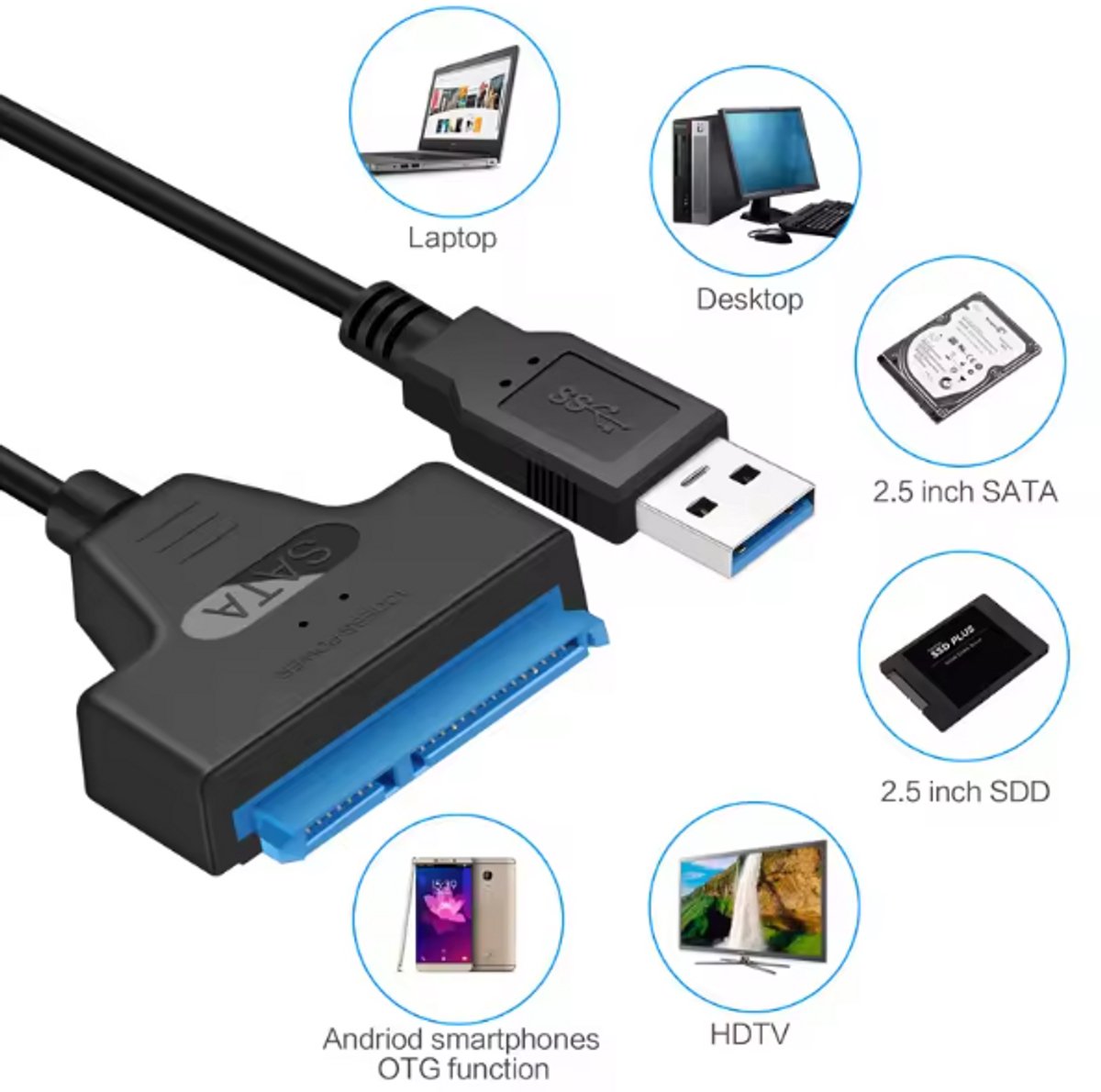 Kabel SATA naar USB - 3.0-kabel - 6 Gbps - 2,5 inch externe HDD - SSD-harde schijf -SATA 3 22-pins adapter USB 3.0 naar Sata III-kabel