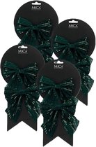 Mica Decorations Kerst ornamenten strikken - 8x st - groen met glitter - 12 x 13 cm - kerstboomstrikjes