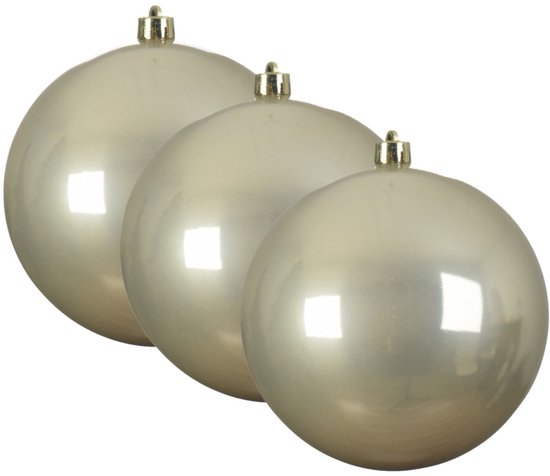 Boule de Noël Decoris - Lot de 3 - perle claire/champagne - grande - 14 cm - plastique - brillant - décoration de Noël
