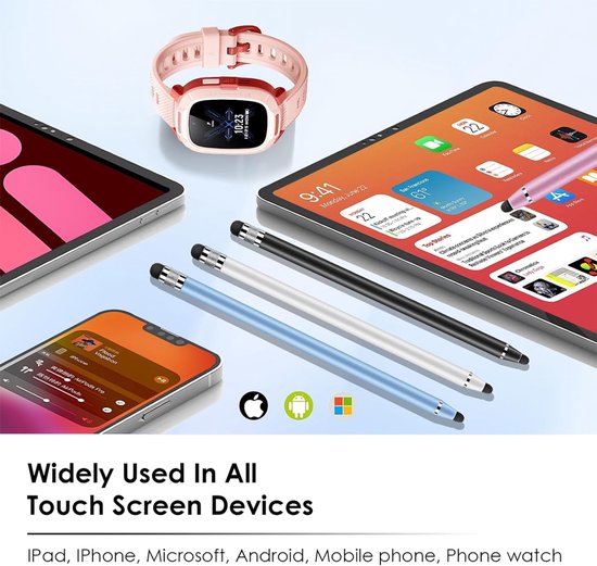 4-pack tabletpen voor alle tablets, 2-in-1 zeer gevoelige rubberen capacitieve stylus mobiele telefoon touchscreen-pen universele touchpen voor iPhone Galaxy Xiaomi smartphone, iPads en alle touchscreens — afbeelding 2