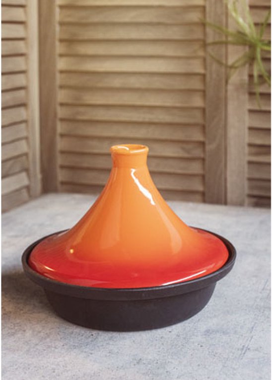 Cosy & Trendy Tajine Zwart / Oranje - Gietijzeren Schaal - Ø25cm - Geschikt voor Inductie