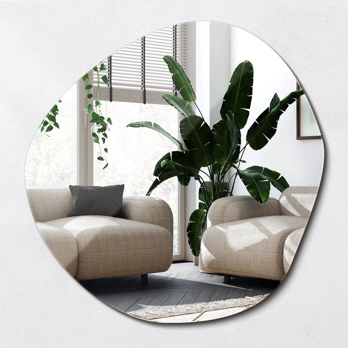 Wallfluent Spiegel - Organische Spiegel Onregelmatig - 86 cm x 86 cm - Spiegel Asymmetrisch - Kledingkamerspiegel – Gangspiegel – Badkamerspiegel – Spiegel voor kaptafel - Make-up Spiegel - Scheerspiegel - Hangspiegel - Minimalistische Wandspiegel