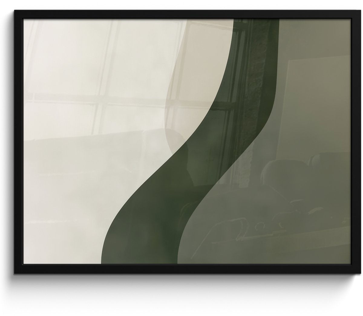 FrameYourWall Poster in lijst - Fotolijst 80x60 cm - Posters - Japandi - Groen - Abstract - Modern - Posterlijst zwart - Decoratie - Wanddecoratie woonkamer - Muurdecoratie slaapkamer Lijn