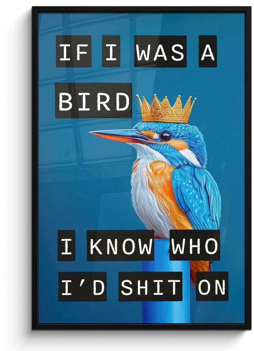 FrameYourWall Poster in lijst - Fotolijst 80x120 cm - Posters - Vogel - Decoratie - Ijsvogel - Blauw - Posterlijst zwart - Decoratie - Wanddecoratie woonkamer - Muurdecoratie slaapkamer