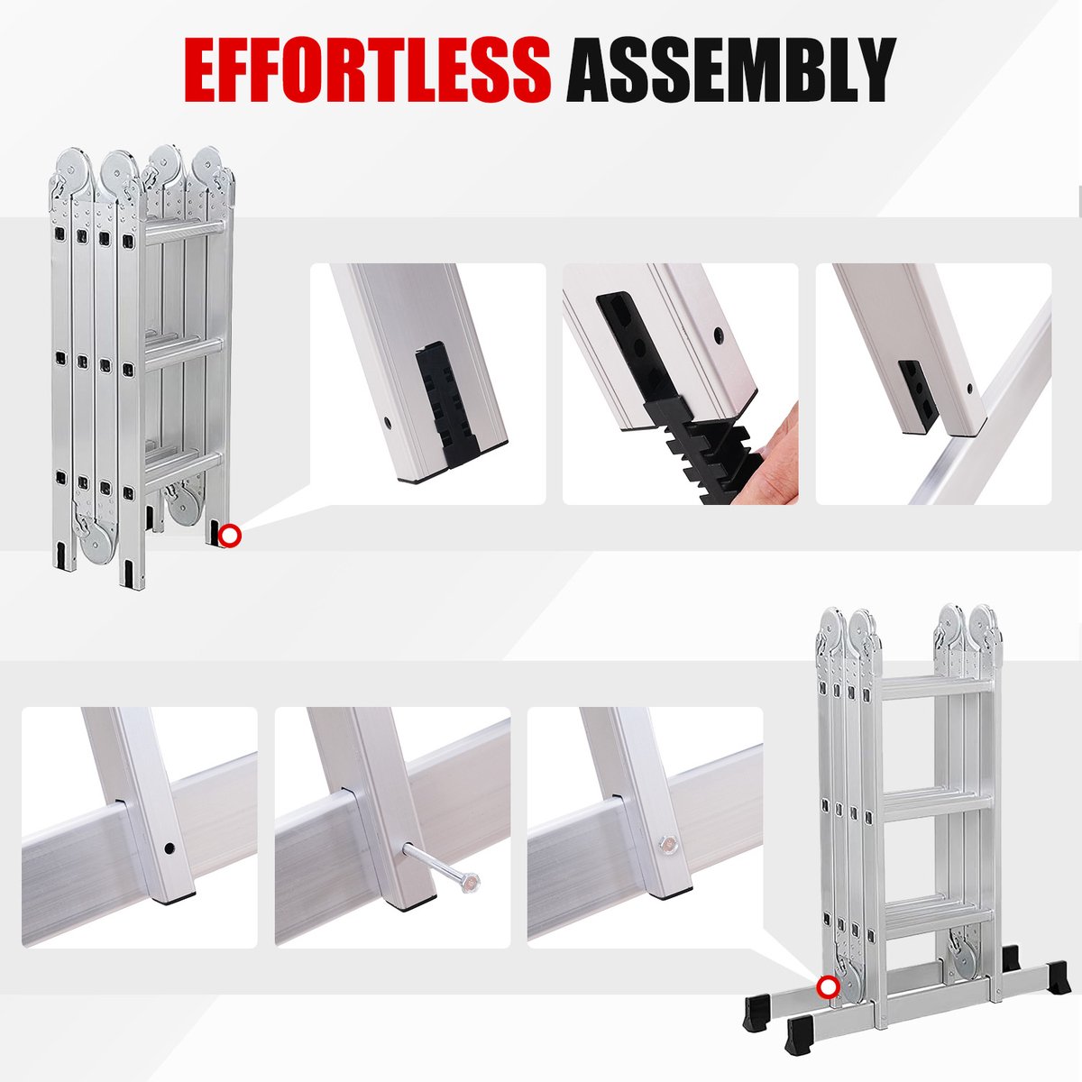 OUTIGO Multifunctionele ladder - 3,5 meter - 7 in 1 - opvouwbaar - aluminium - met 2 wielen - geschikt voor huishoudelijk gebruik - maximale belasting 150 kg - 12 treden – foto 3