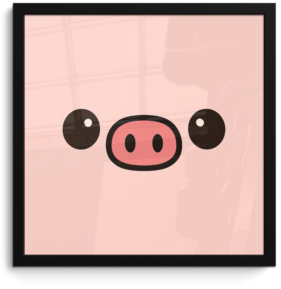 FrameYourWall Poster in lijst - Fotolijst 40x40 cm - Posters - Varken - Roze - Minimalistisch - Posterlijst zwart - Decoratie - Wanddecoratie woonkamer - Muurdecoratie slaapkamer