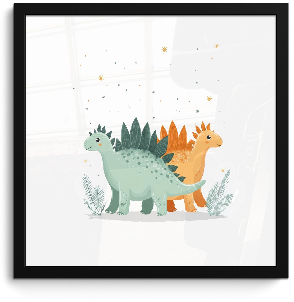 FrameYourWall Poster in lijst - Fotolijst 40x40 cm - Posters - Planten - Sterren - Dinosaurussen - Oranje - Posterlijst zwart - Decoratie - Wanddecoratie woonkamer - Muurdecoratie slaapkamer
