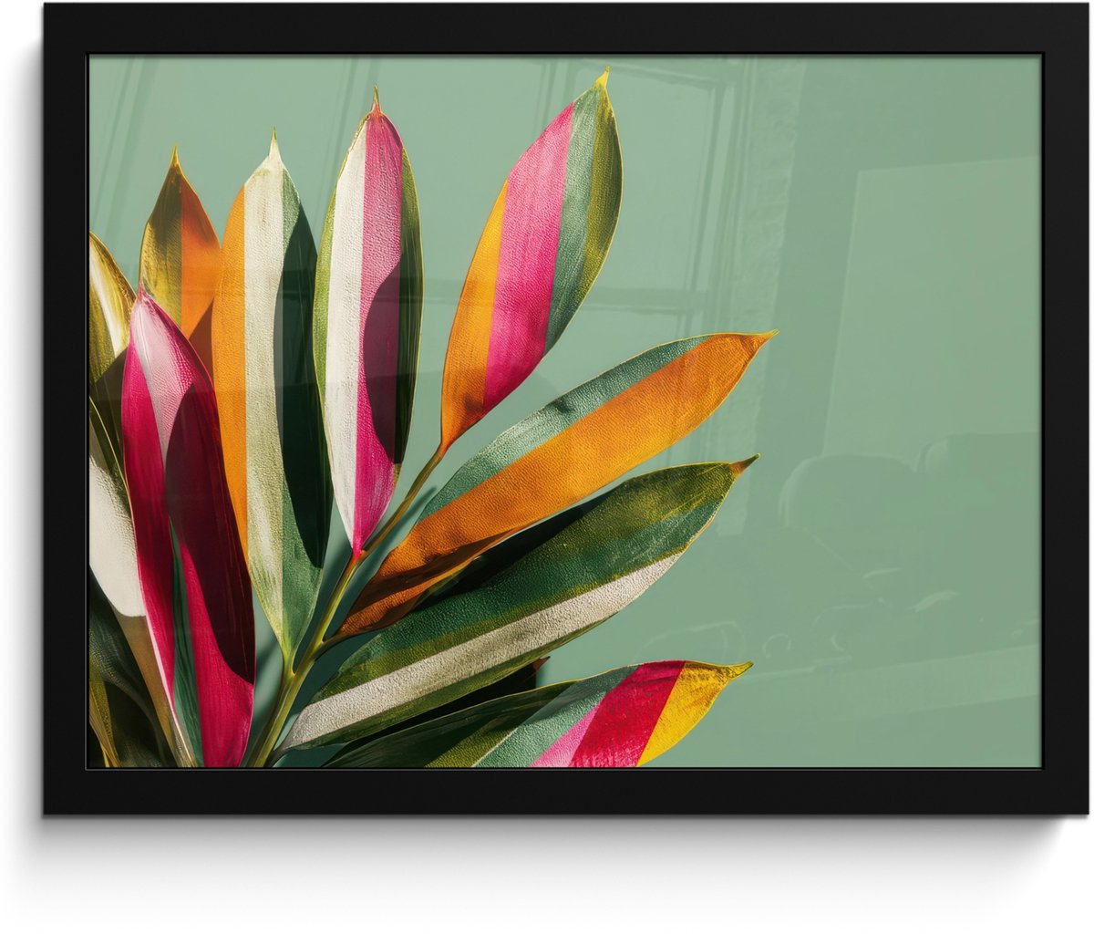 FrameYourWall Poster in lijst - Fotolijst 40x30 cm - Posters - Bladeren - Tak - Kleurrijk - Posterlijst zwart - Decoratie - Wanddecoratie woonkamer - Muurdecoratie slaapkamer