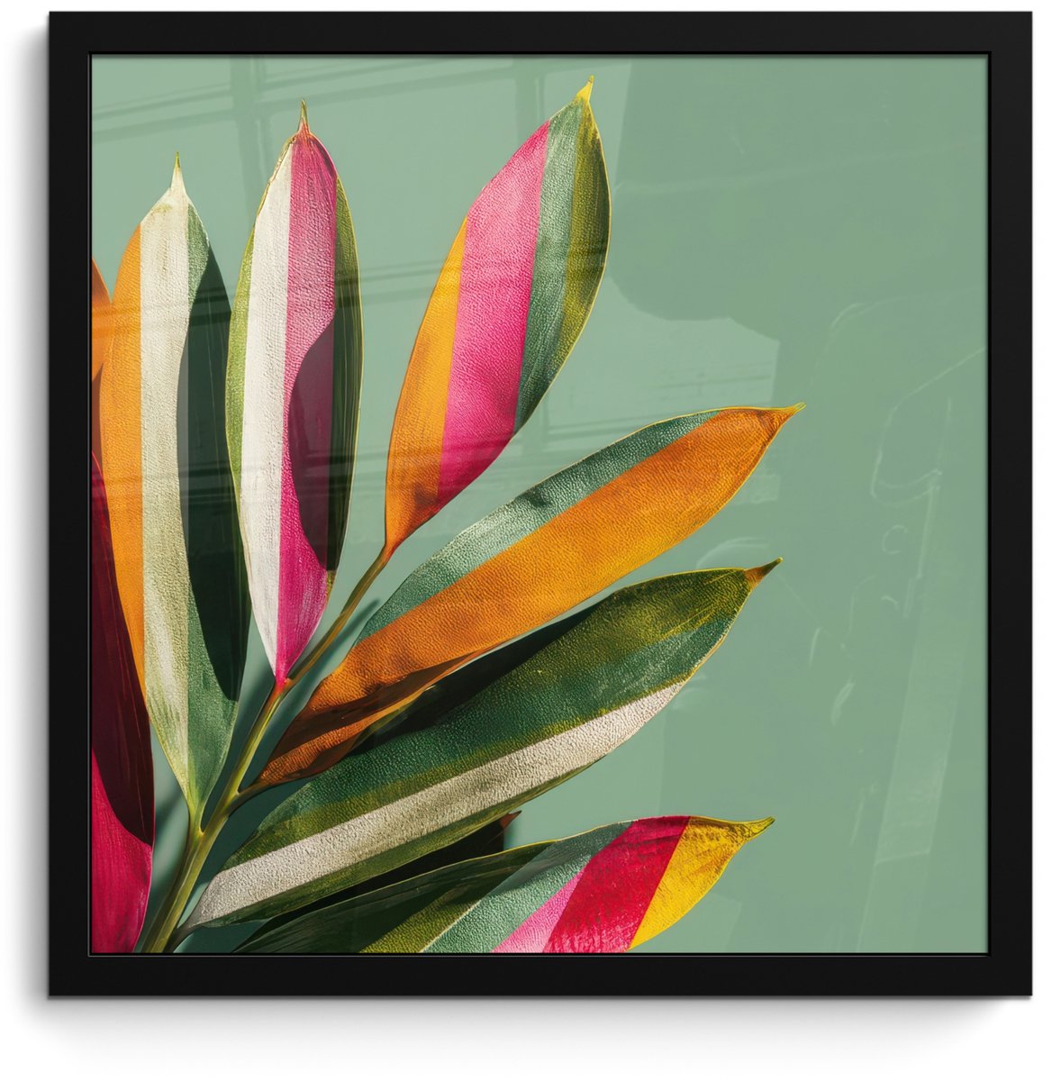 FrameYourWall Poster in lijst - Fotolijst 40x40 cm - Posters - Bladeren - Tak - Kleurrijk - Posterlijst zwart - Decoratie - Wanddecoratie woonkamer - Muurdecoratie slaapkamer