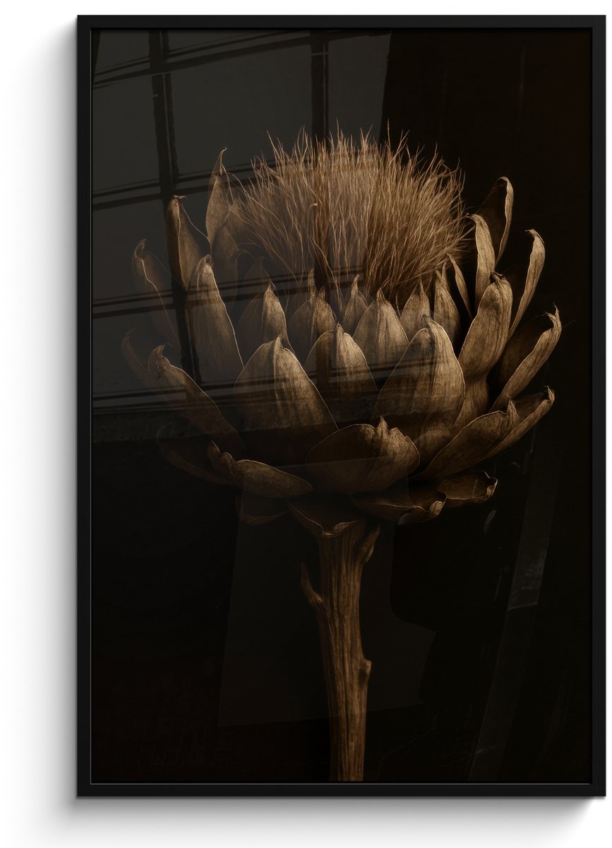 FrameYourWall Poster in lijst - Fotolijst 80x120 cm - Posters - Donkerbruin - Bloem - Textuur - Artisjok - Posterlijst zwart - Decoratie - Wanddecoratie woonkamer - Muurdecoratie slaapkamer Bloem - Artisjok