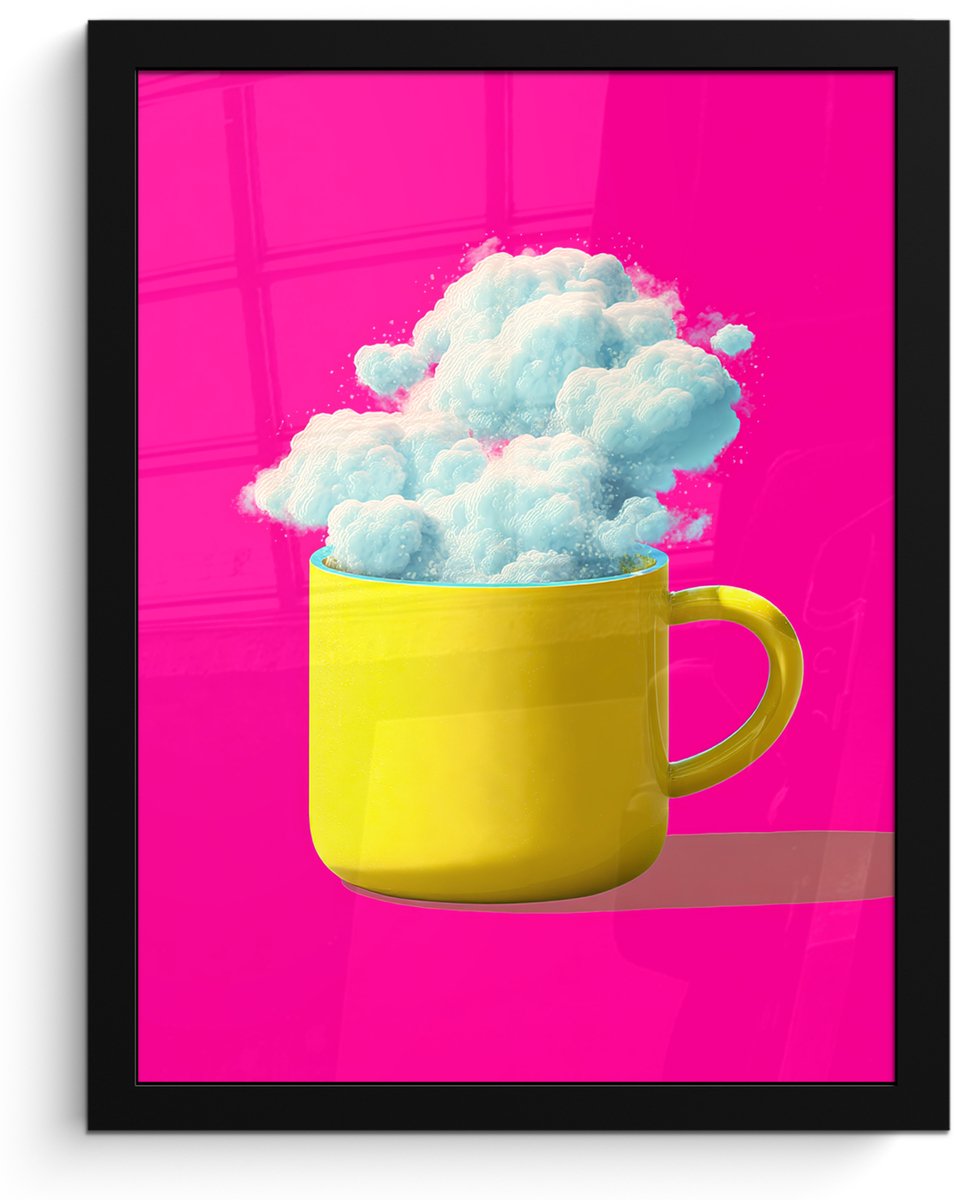 FrameYourWall Poster in lijst - Fotolijst 30x40 cm - Posters - Mok - Wolken - Roze - Minimalitisch - Posterlijst zwart - Decoratie - Wanddecoratie woonkamer - Muurdecoratie slaapkamer