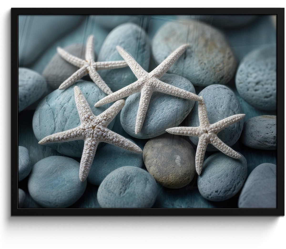 FrameYourWall Poster in lijst - Fotolijst 80x60 cm - Posters - Zeesterren - Stenen - Wit - Posterlijst zwart - Decoratie - Wanddecoratie woonkamer - Muurdecoratie slaapkamer