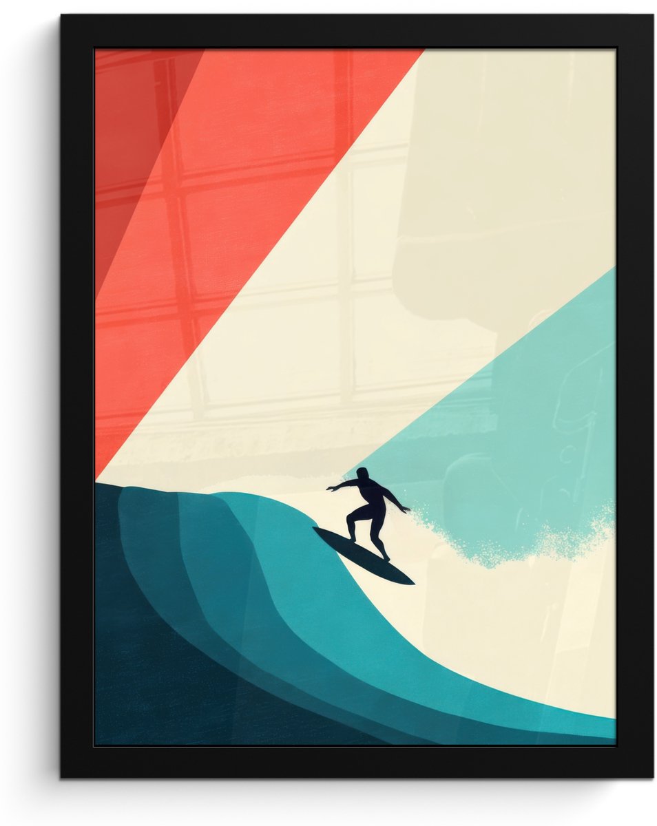 FrameYourWall Poster in lijst - Fotolijst 30x40 cm - Posters - Surfer - Abstract - Golven - Zonnestralen - Posterlijst zwart - Decoratie - Wanddecoratie woonkamer - Muurdecoratie slaapkamer - Kerstversiering - Kerstdecoratie voor binnen - Kerstmis