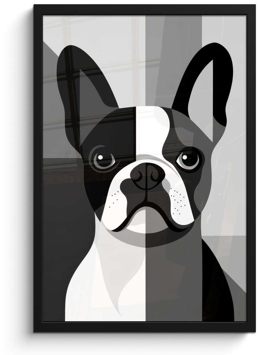 FrameYourWall Poster in lijst - Fotolijst 40x60 cm - Posters - Buldog - Zwart - Abstract - Vlakken - Posterlijst zwart - Decoratie - Wanddecoratie woonkamer - Muurdecoratie slaapkamer