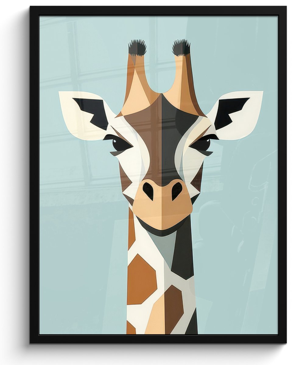 FrameYourWall Poster in lijst - Fotolijst 60x80 cm - Posters - Giraffe - Illustratie - Bruin - Minimalistisch - Posterlijst zwart - Decoratie - Wanddecoratie woonkamer - Muurdecoratie slaapkamer