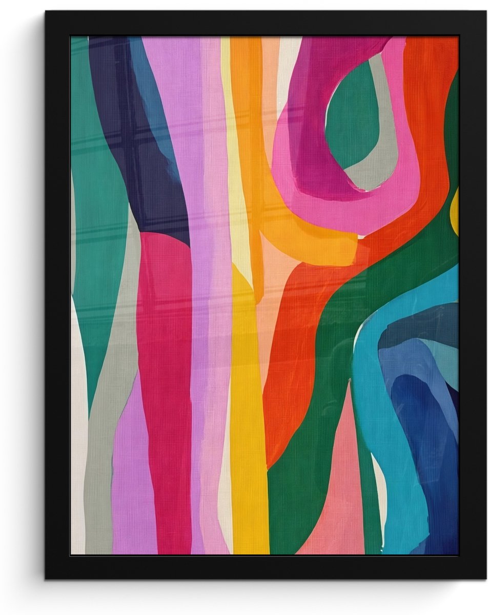 FrameYourWall Poster in lijst - Fotolijst 30x40 cm - Posters - Abstract - Kleurrijk - Golven - Lijnen - Posterlijst zwart - Decoratie - Wanddecoratie woonkamer - Muurdecoratie slaapkamer