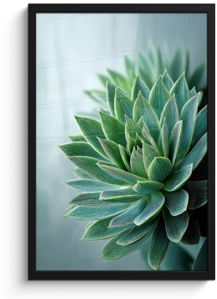 FrameYourWall Poster in lijst - Fotolijst 40x60 cm - Posters - Vetplant - Bladeren - Groen - Wazig - Posterlijst zwart - Decoratie - Wanddecoratie woonkamer - Muurdecoratie slaapkamer
