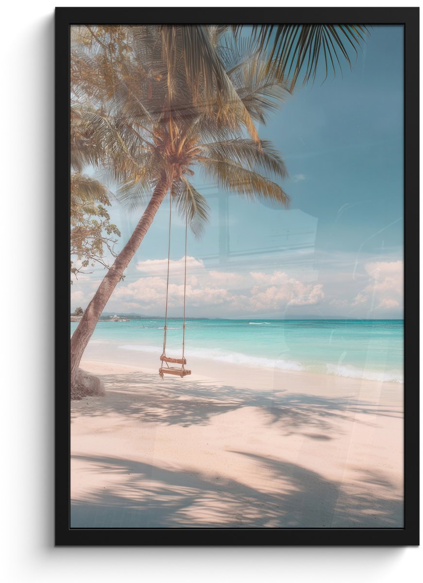 FrameYourWall Poster in lijst - Fotolijst 40x60 cm - Posters - Palmboom - Schommel - Strand - Lucht - Posterlijst zwart - Decoratie - Wanddecoratie woonkamer - Muurdecoratie slaapkamer