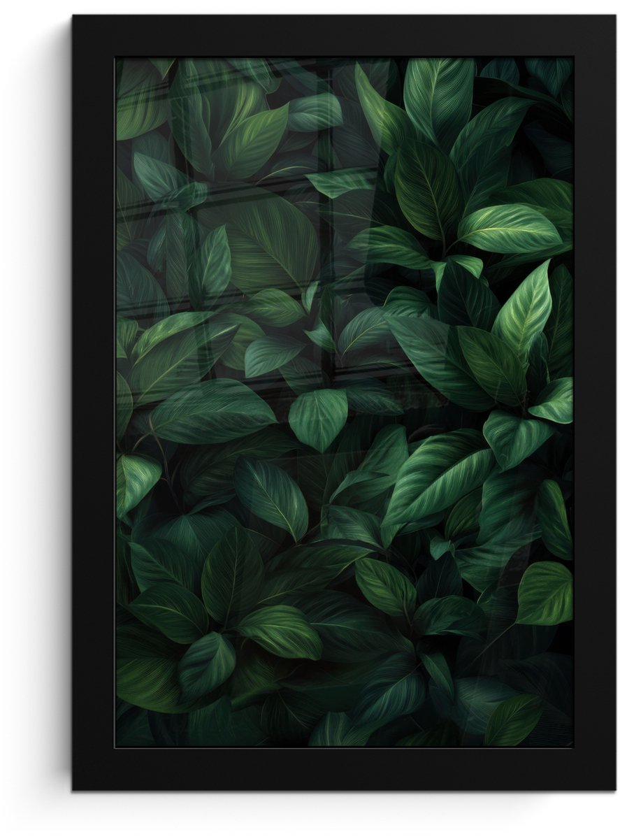FrameYourWall Poster in lijst - Fotolijst 20x30 cm - Posters - Bladeren - Ovaal - Groen - Nerven - Posterlijst zwart - Decoratie - Wanddecoratie woonkamer - Muurdecoratie slaapkamer Bladeren - Nerven