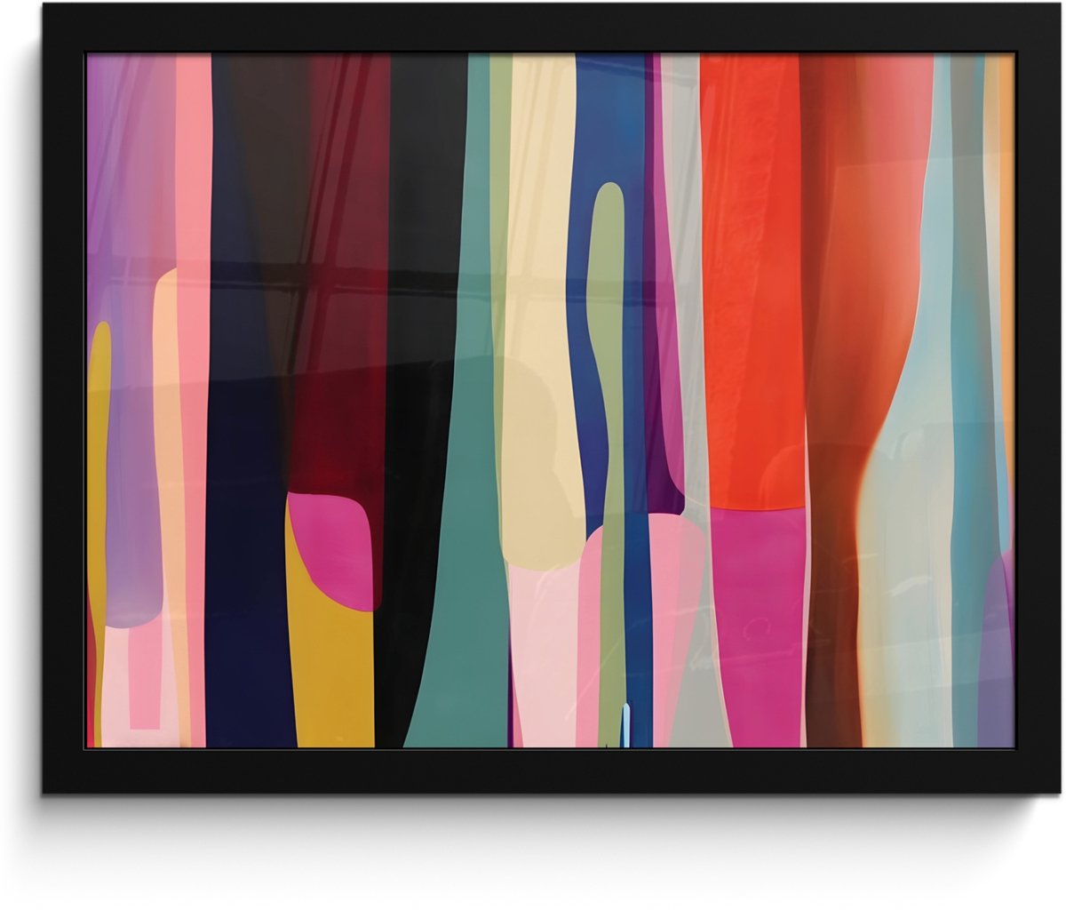 FrameYourWall Poster in lijst - Fotolijst 40x30 cm - Posters - Kleurbanen - Verticaal - Kleurrijk - Posterlijst zwart - Decoratie - Wanddecoratie woonkamer - Muurdecoratie slaapkamer Vormen - Bochten - Kleurrijk