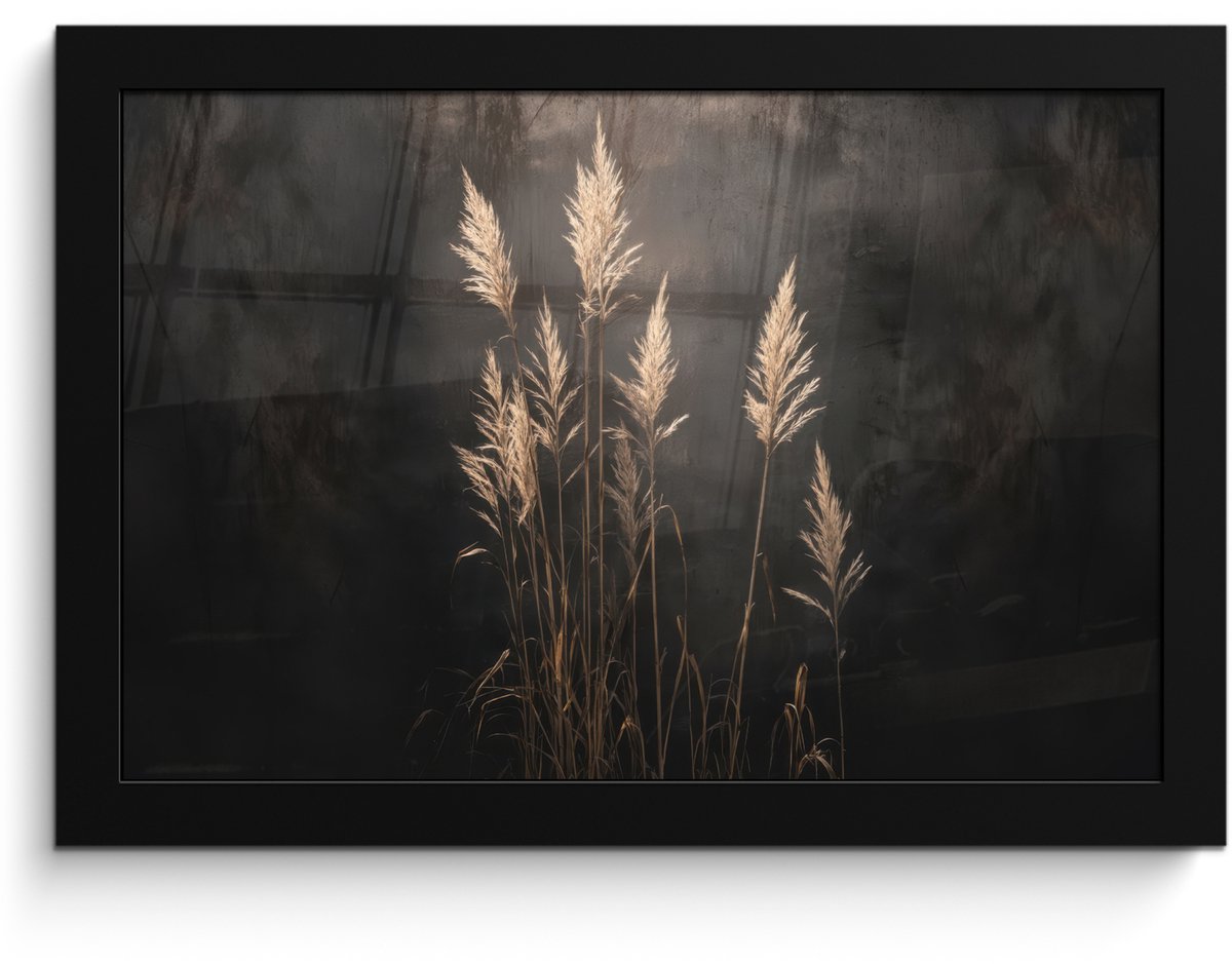 FrameYourWall Poster in lijst - Fotolijst 30x20 cm - Posters - Siergras - Pluimen - Verlichting - Zwart - Posterlijst zwart - Decoratie - Wanddecoratie woonkamer - Muurdecoratie slaapkamer