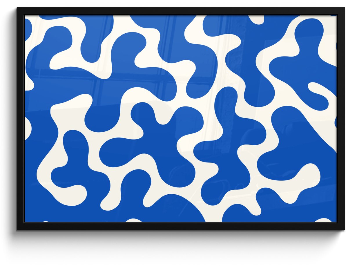 FrameYourWall Poster in lijst - Fotolijst 90x60 cm - Posters - Vormen - Abstract - Blauw - Golven - Posterlijst zwart - Decoratie - Wanddecoratie woonkamer - Muurdecoratie slaapkamer