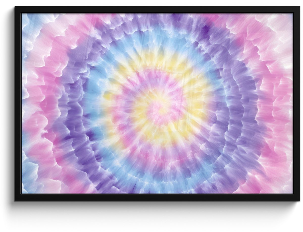 FrameYourWall Poster in lijst - Fotolijst 90x60 cm - Posters - Spiraal - Tie dye - Pasteltinten - Posterlijst zwart - Decoratie - Wanddecoratie woonkamer - Muurdecoratie slaapkamer