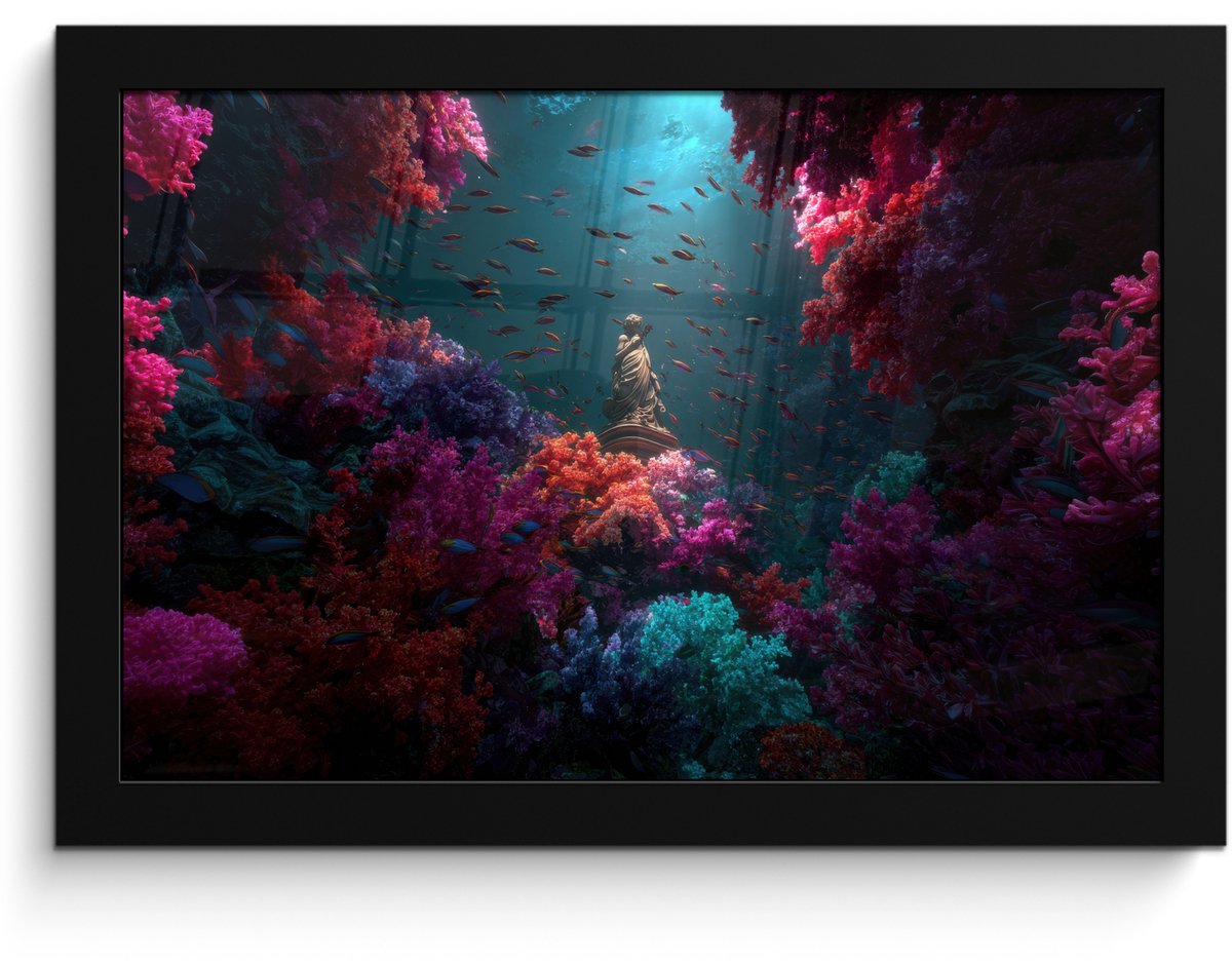 FrameYourWall Poster in lijst - Fotolijst 30x20 cm - Posters - Standbeeld - Zeebodem - Koraal - Kleurrijk - Posterlijst zwart - Decoratie - Wanddecoratie woonkamer - Muurdecoratie slaapkamer