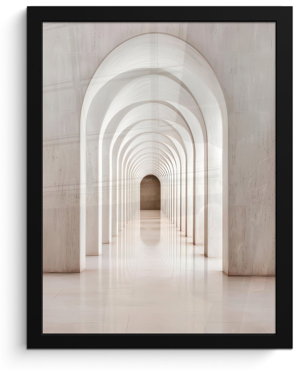 FrameYourWall Poster in lijst - Fotolijst 30x40 cm - Posters - Hal - Bogen - Symmetrisch - Modern - Posterlijst zwart - Decoratie - Wanddecoratie woonkamer - Muurdecoratie slaapkamer