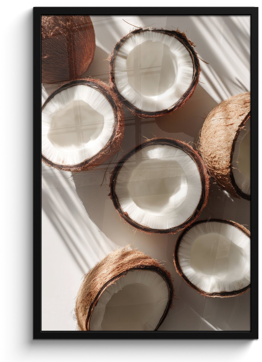 FrameYourWall Poster in lijst - Fotolijst 60x90 cm - Posters - Kokosnoten - Bruin - Shaduw - Posterlijst zwart - Decoratie - Wanddecoratie woonkamer - Muurdecoratie slaapkamer