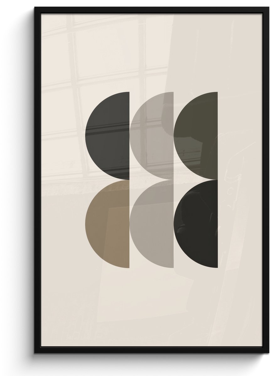 FrameYourWall Poster in lijst - Fotolijst 80x120 cm - Posters - Halve cirkels - Aardetinten - Grafisch - Posterlijst zwart - Decoratie - Wanddecoratie woonkamer - Muurdecoratie slaapkamer Aardetinten - Halve cirkels