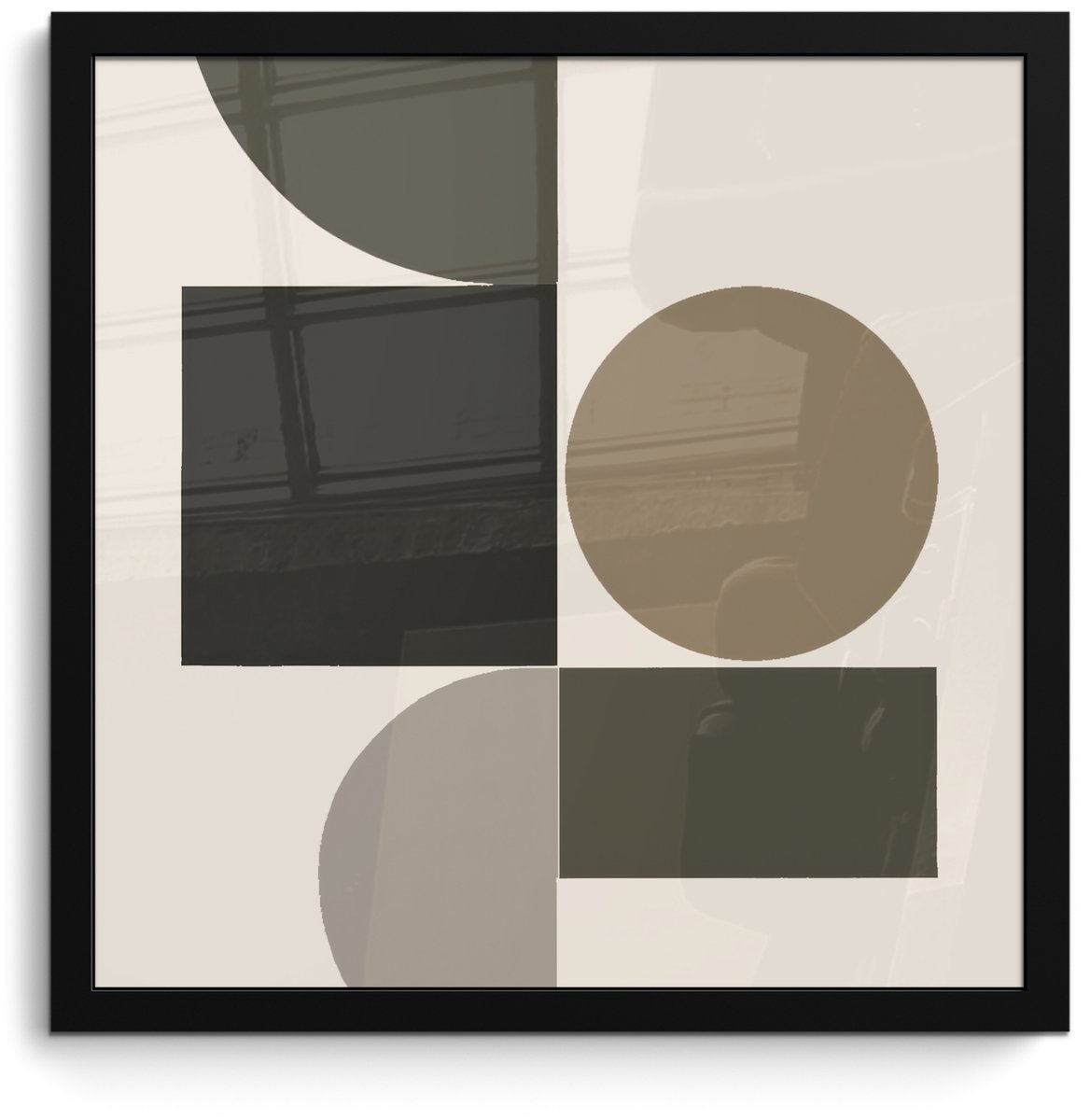 FrameYourWall Poster in lijst - Fotolijst 40x40 cm - Posters - Aardetinten - Abstracte compositie - Eenvoudige vormen - Posterlijst zwart - Decoratie - Wanddecoratie woonkamer - Muurdecoratie slaapkamer Aardetinten - Vormen