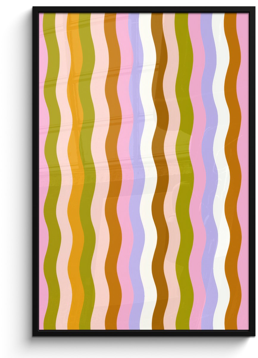 FrameYourWall Poster in lijst - Fotolijst 80x120 cm - Posters - lijnen - Golven - Pastelkleuren - Patroon - Posterlijst zwart - Decoratie - Wanddecoratie woonkamer - Muurdecoratie slaapkamer