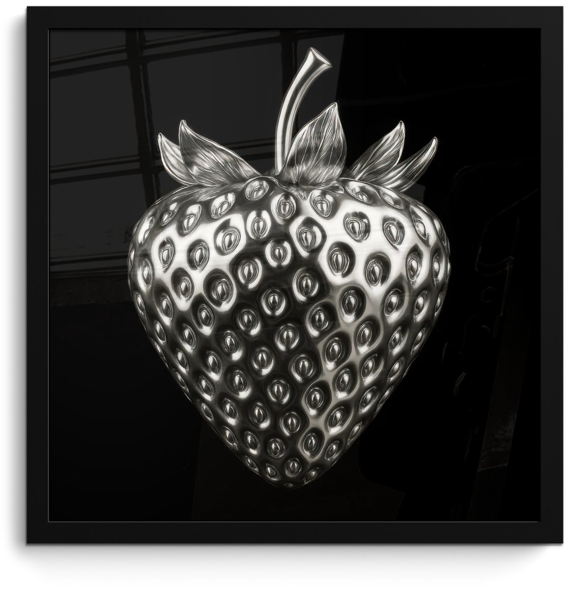 FrameYourWall Poster in lijst - Fotolijst 40x40 cm - Posters - Aardbei - Zaadstructuur - Realistisch - Posterlijst zwart - Decoratie - Wanddecoratie woonkamer - Muurdecoratie slaapkamer
