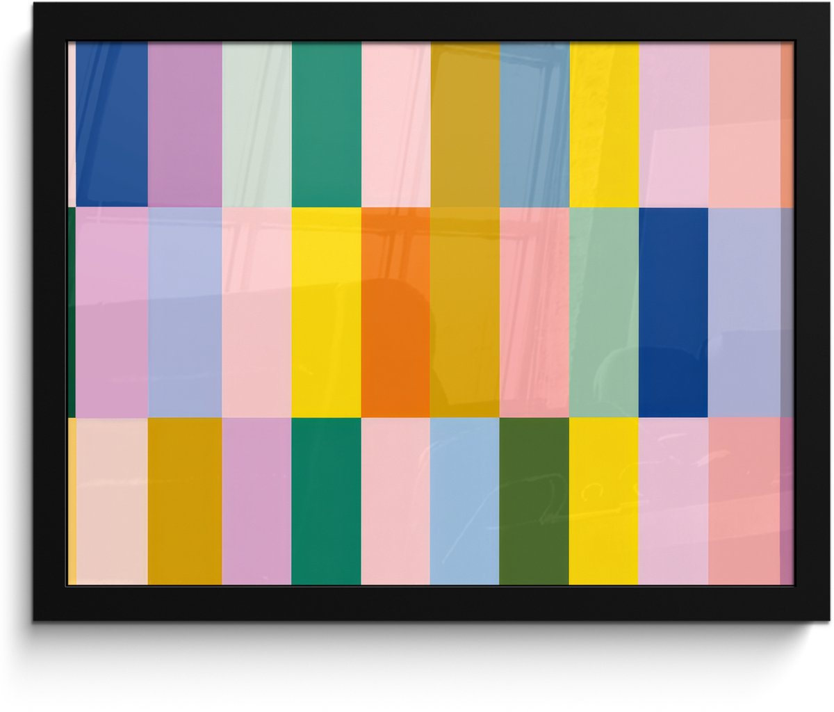 FrameYourWall Poster in lijst - Fotolijst 40x30 cm - Posters - Stroken - Blauw - Patroon - Abstract - Posterlijst zwart - Decoratie - Wanddecoratie woonkamer - Muurdecoratie slaapkamer Stroken - Abstract