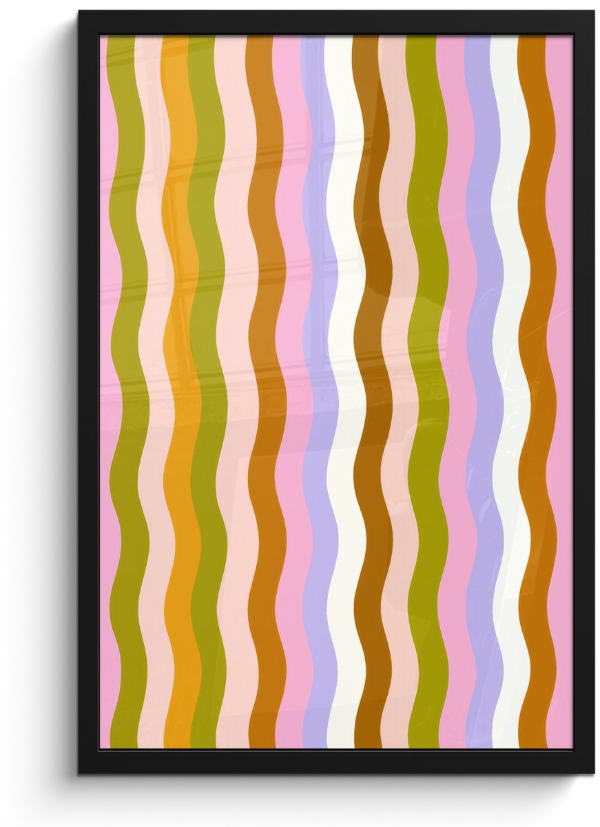 FrameYourWall Poster in lijst - Fotolijst 40x60 cm - Posters - lijnen - Golven - Pastelkleuren - Patroon - Posterlijst zwart - Decoratie - Wanddecoratie woonkamer - Muurdecoratie slaapkamer